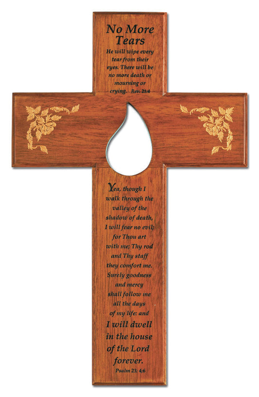 Large Solid Mahogany No More Tears Memorial Wall Cross