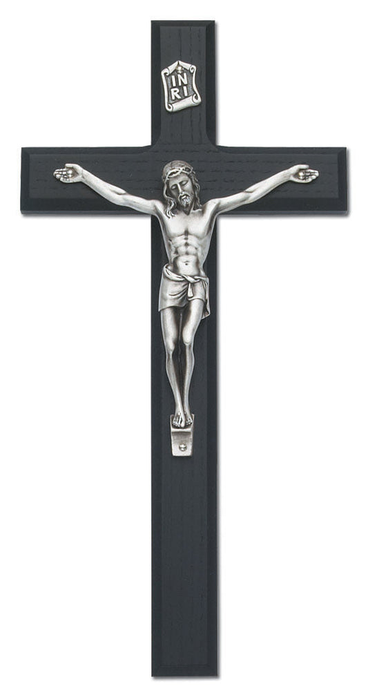 Large Black Wood Wall Crucifix with Silver Corpus