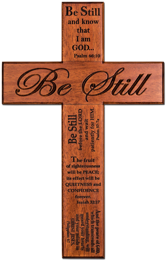 Large Solid Mahogany Strength Bible Verse Cross