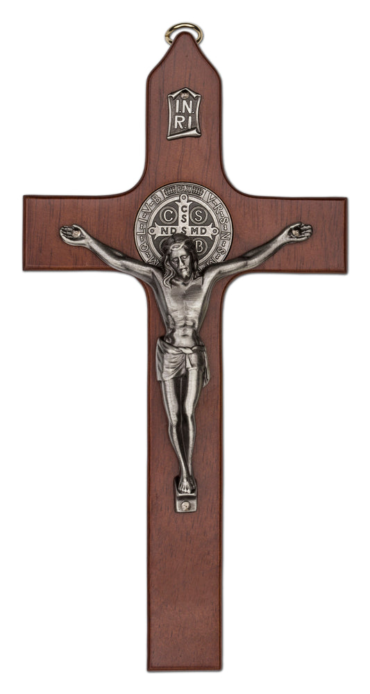 Medium St. Benedict Walnut Stained Wall Crucifix