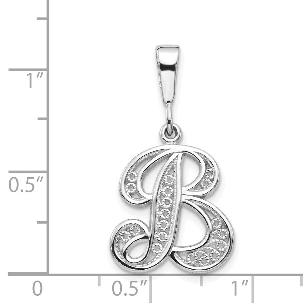 Extel Large 14k White Gold Solid Polished Filigree Initial B Pendant, Made in USA