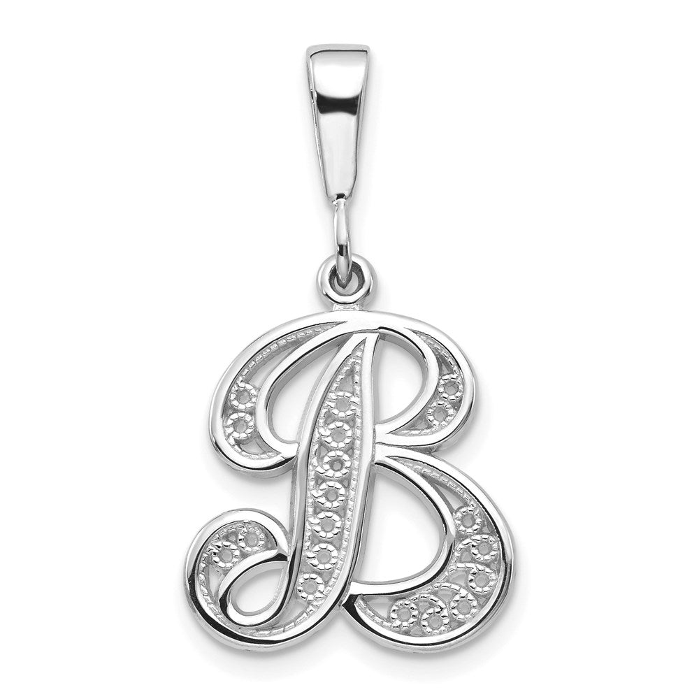 Extel Large 14k White Gold Solid Polished Filigree Initial B Pendant, Made in USA