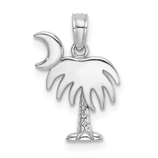 Extel Medium 14K White Gold Polished Charleston Palm Tree with Moon Charm