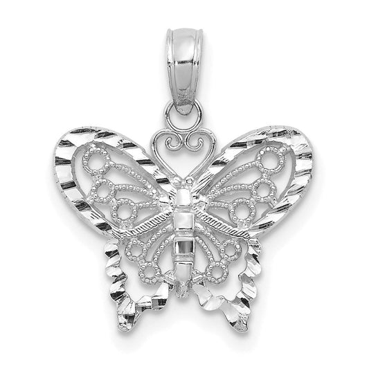 Extel Large 14K White Gold Diamond-cut Butterfly Pendant, Made in USA