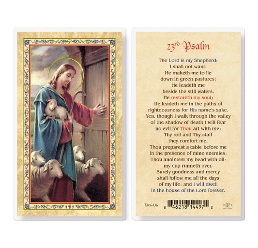 Twenty Third Psalm - Good Shepherd Gold-Stamped Laminated Catholic Prayer Holy Card with Prayer on Back, Pack of 25