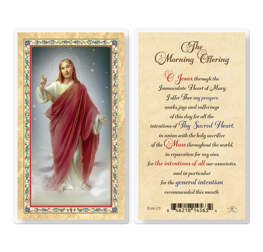 The Morning Offering Gold-Stamped Laminated Catholic Prayer Holy Card with Prayer on Back, Pack of 25