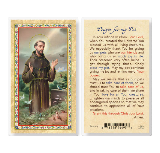 Prayer for my Pet - St. Francis Gold-Stamped Laminated Catholic Prayer Holy Card with Prayer on Back, Pack of 25