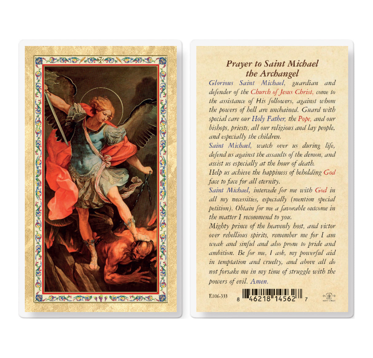 Prayer to St. Michael Catholic Prayer Holy Card with Prayer on Back, Pack of 25