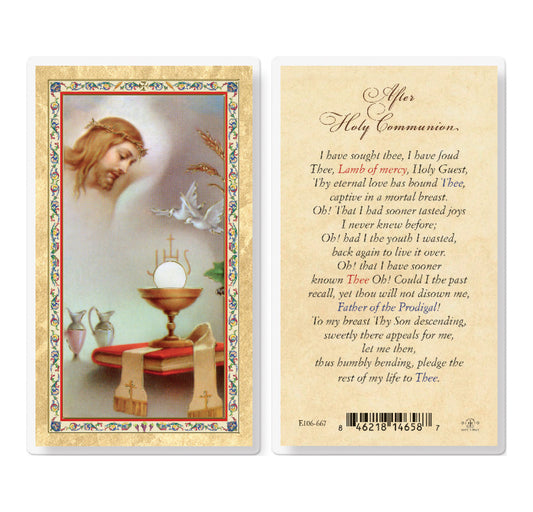 Prayer After Holy Communion Gold-Stamped Laminated Catholic Prayer Holy Card with Prayer on Back, Pack of 25