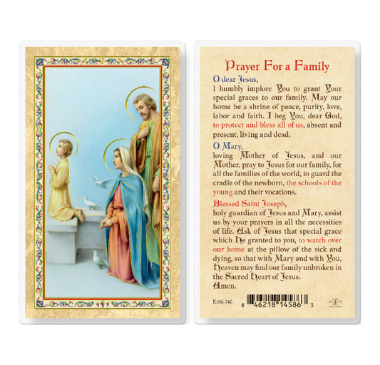 Prayer for a Family Gold-Stamped Laminated Catholic Prayer Holy Card with Prayer on Back, Pack of 25