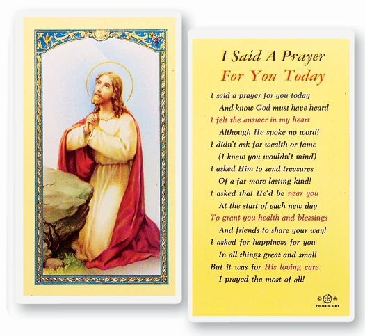 I Said a Prayer for You Today Laminated Catholic Prayer Holy Card with Prayer on Back, Pack of 25