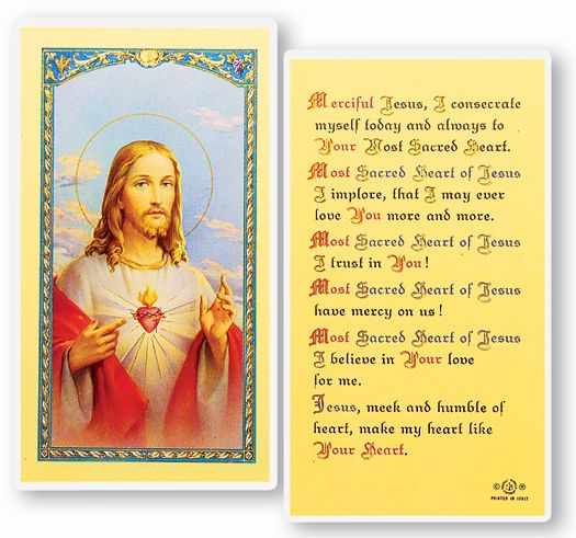 Sacred Heart of Jesus Laminated Catholic Prayer Holy Card