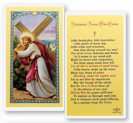Splinters from the Cross Laminated Catholic Prayer Holy Card with Prayer on Back, Pack of 25