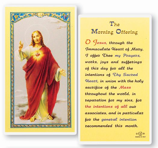 Morning Offering Laminated Catholic Prayer Holy Card with Prayer on Back, Pack of 25