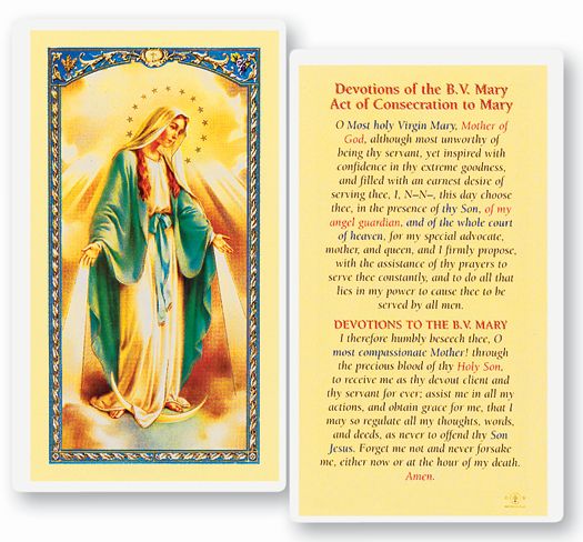 Devotions of the Blessed Virgin Mary Laminated Catholic Prayer Holy Card with Prayer on Back, Pack of 25