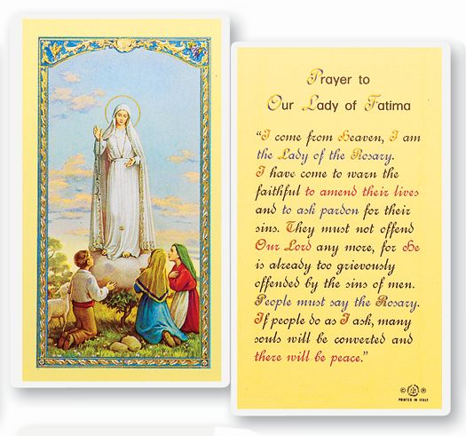 Our Lady of Fatima Laminated Catholic Prayer Holy Card Pack of 25