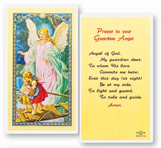 Guardian Angel-Angel of God Laminated Catholic Prayer Holy Card with Prayer on Back, Pack of 25