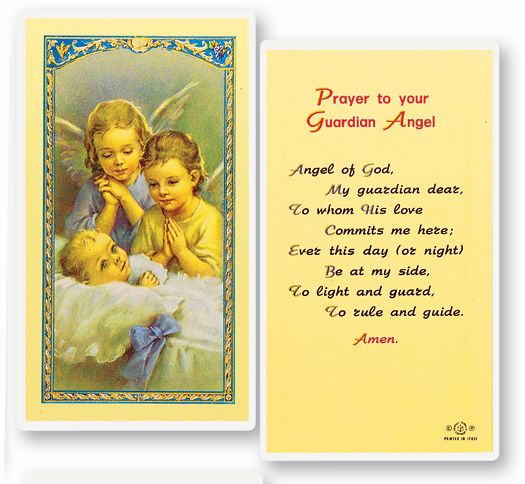 Guardian Angel-Angels of God Laminated Catholic Prayer Holy Card with Prayer on Back, Pack of 25