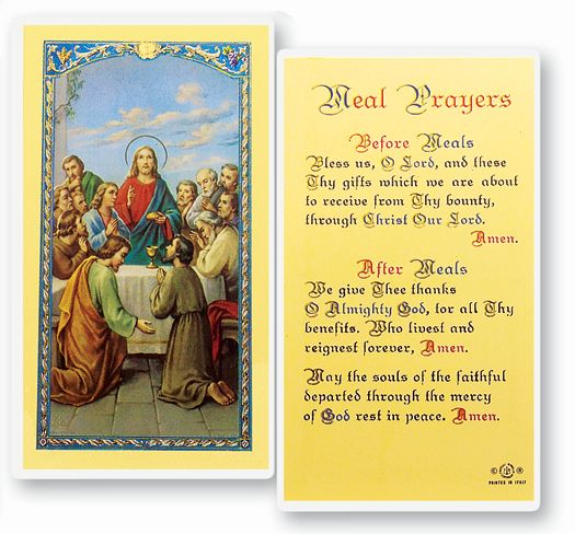 Meals Prayers Laminated Catholic Prayer Holy Card with Prayer on Back, Pack of 25