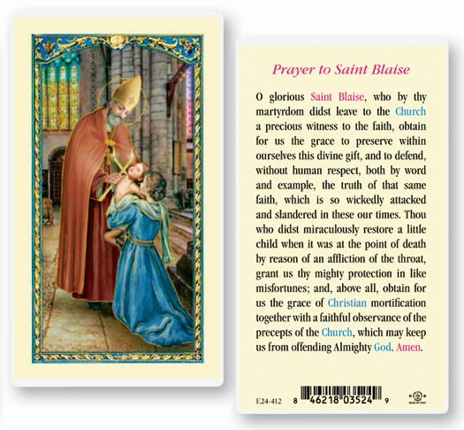 Saint Blaise Laminated Catholic Prayer Holy Card Pack of 25