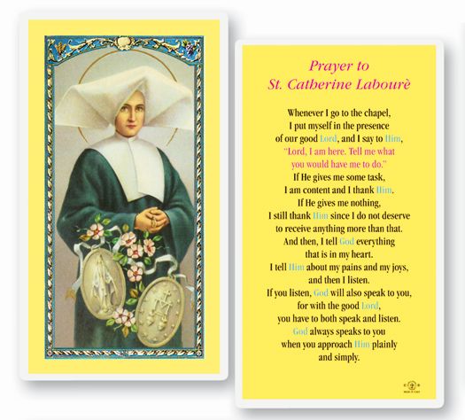 Saint Catherine Laboure Laminated Catholic Prayer Holy Card with Prayer on Back, Pack of 25