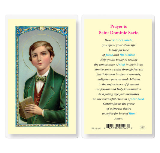 Prayer to Saint Dominic Savio Laminated Catholic Prayer Holy Card with Prayer on Back, Pack of 25