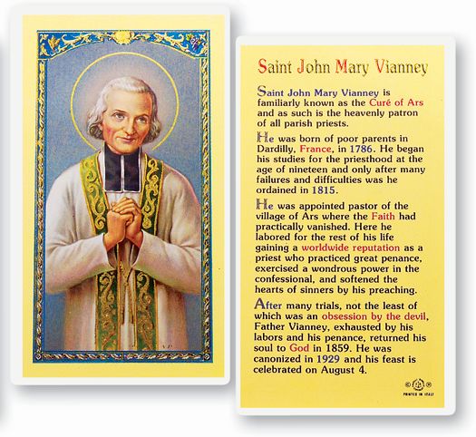 Saint John Mary Vianney Laminated Catholic Prayer Holy Card Pack of 25