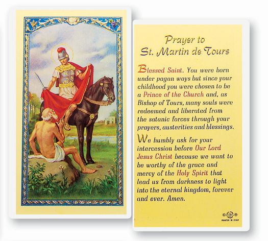 Saint Martin of Tours Laminated Catholic Prayer Holy Card with Prayer on Back, Pack of 25