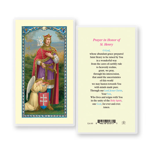 Saint Henry Laminated Catholic Prayer Holy Card with Prayer on Back, Pack of 25