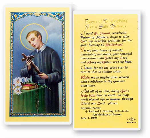 Saint Gerard Thanksgiving Prayer Laminated Catholic Prayer Holy Card with Prayer on Back, Pack of 25