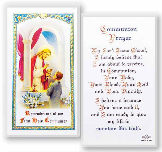 Communion Boy Laminated Catholic Prayer Holy Card with Prayer on Back, Pack of 25