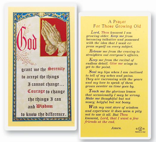 Those Growing Old Laminated Catholic Prayer Holy Card with Prayer on Back, Pack of 25