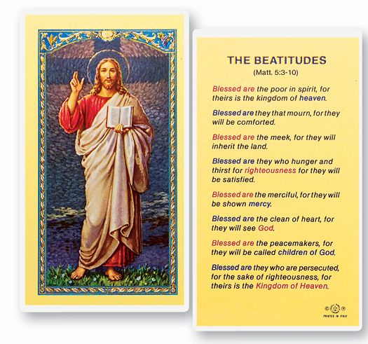 The Beatitudes Laminated Catholic Prayer Holy Card with Prayer on Back, Pack of 25