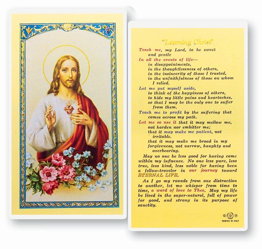 Learning Christ Laminated Catholic Prayer Holy Card with Prayer on Back, Pack of 25