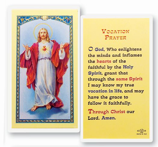 Vocation Prayer Laminated Catholic Prayer Holy Card with Prayer on Back, Pack of 25