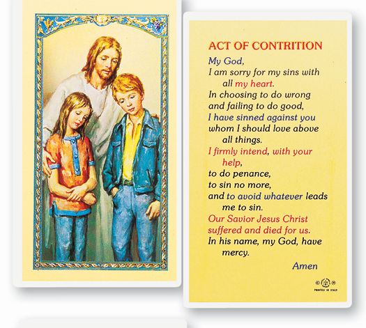 Act of Contrition Laminated Catholic Prayer Holy Card with Prayer on Back, Pack of 25