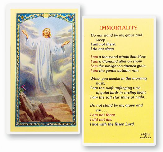 Immortality Risen Christ Laminated Catholic Prayer Holy Card with Prayer on Back, Pack of 25