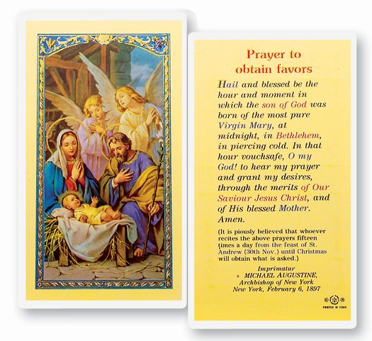 Prayer to Obtain Favors Laminated Catholic Prayer Holy Card with Prayer on Back, Pack of 25