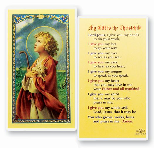 My Gift to The Christ Child Laminated Catholic Prayer Holy Card Pack of 25