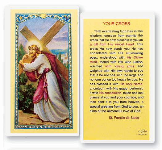 Your Cross Laminated Catholic Prayer Holy Card with Prayer on Back, Pack of 25