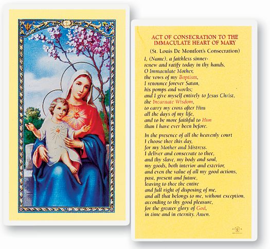 Consecration to the Immaculate Heart of Mary Laminated Catholic Prayer Holy Card with Prayer on Back, Pack of 25