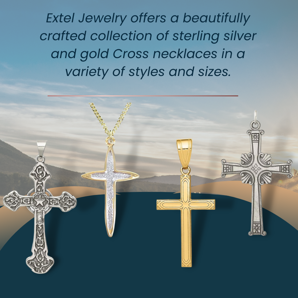 Extel Medium 14K White Gold Mens Womens Religious Cross Pendant Charm