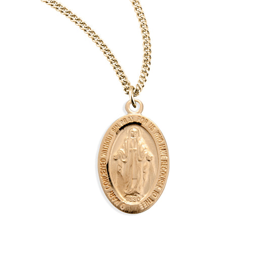 Gold Oval Miraculous Medal Pendant Necklace, Made in USA