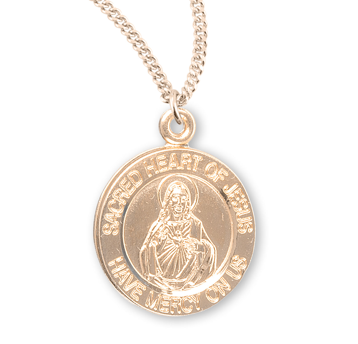 Sacred Heart of Jesus Double Sided Round Gold Over Sterling Silver Scapular Medal Pendant Necklace