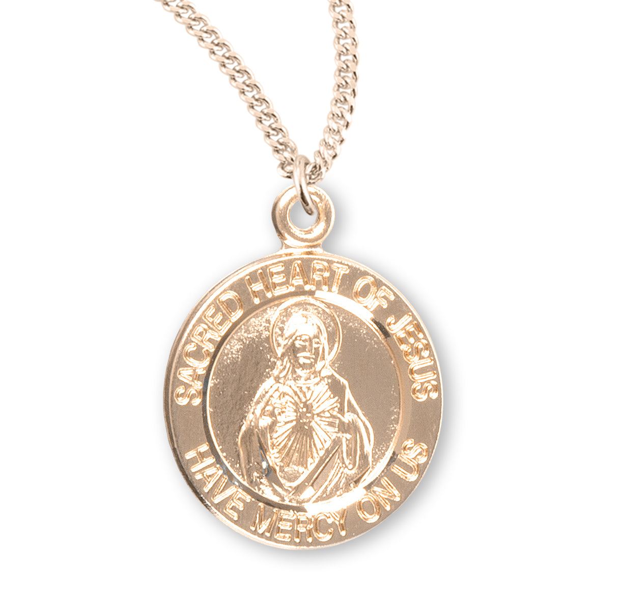 Sacred Heart of Jesus Double Sided Round Gold Over Sterling Silver Scapular Medal Pendant Necklace