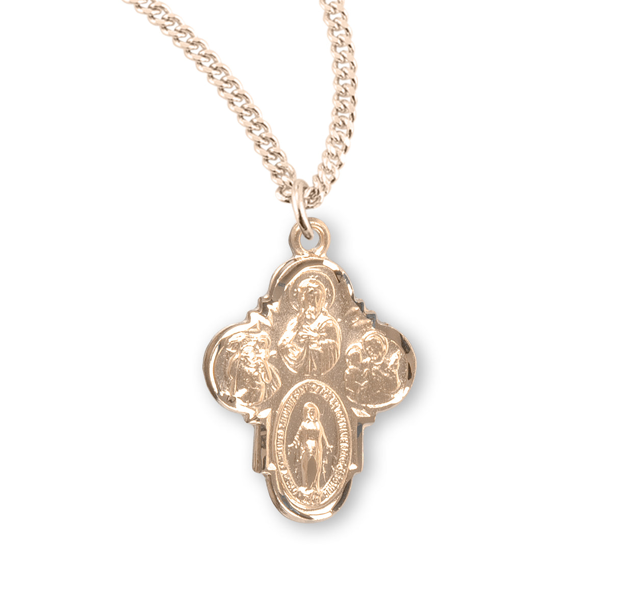 Extel Gold Catholic 4-Way Medal Cross Cruciform Necklace