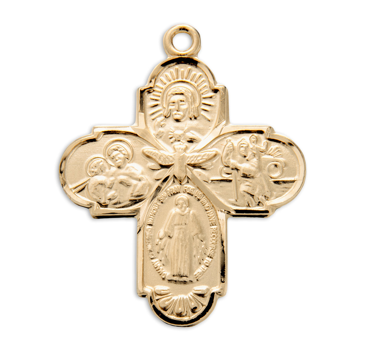 Extel Gold Catholic 4-Way Medal Cross Cruciform Necklace