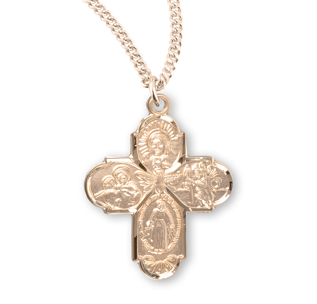 Extel Gold Catholic 4-Way Medal Cross Cruciform Necklace