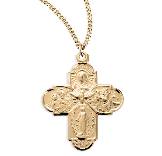 Extel Gold Catholic 4-Way Medal Cross Cruciform Necklace