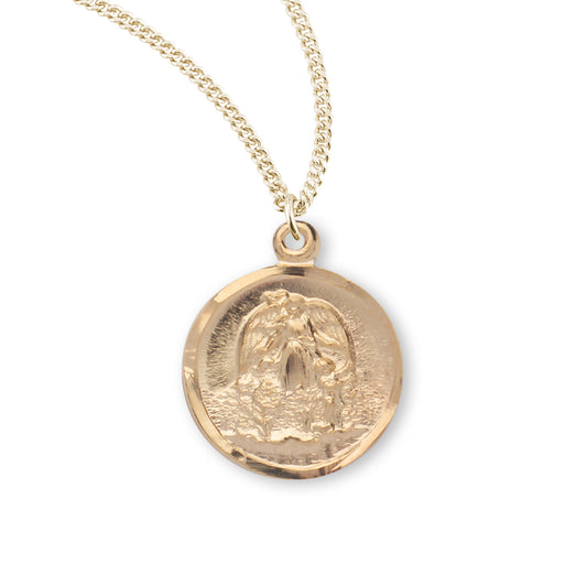 Gold Over Sterling Silver Guardian Angel Medal Pendant Necklace